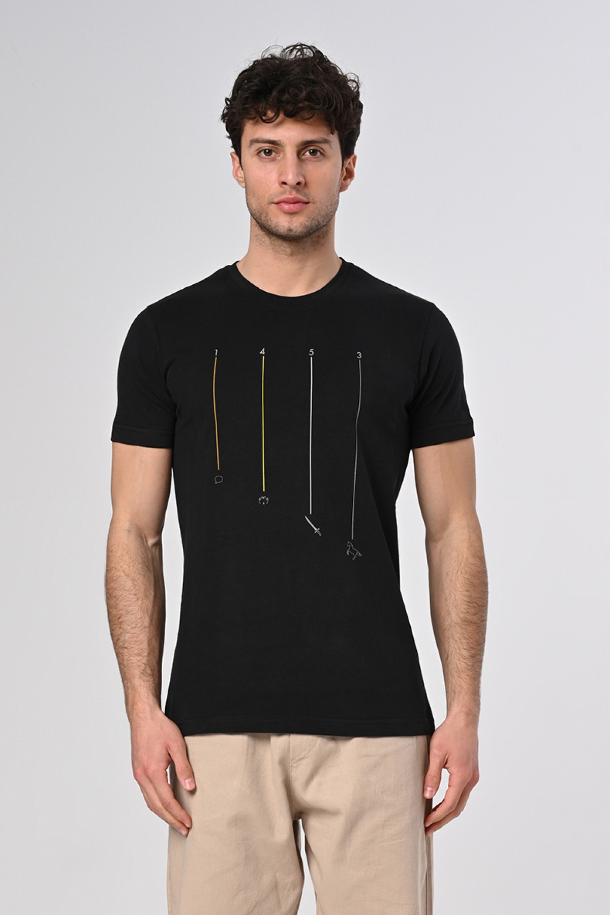 1453 Tasarım Pamuk Bisiklet Yaka Siyah T-shirt 22